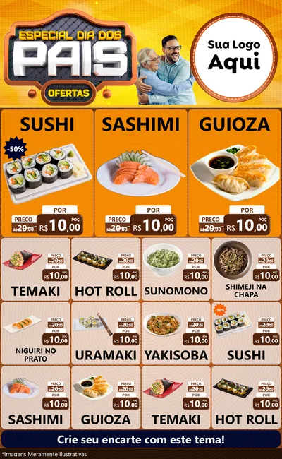 Modelo de Encarte para Encarte Grande com o tema Especial Dia dos Pais para Comida japonesa