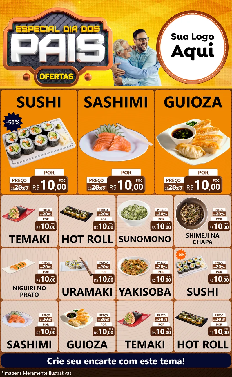 Modelo de Encarte para Encarte Grande com o tema Especial Dia dos Pais para Comida japonesa
