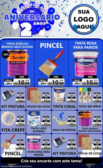 Modelo de Encarte para Encarte Grande com o tema Promoção de Aniversário - 2 Anos para Tintas e Ferramentas