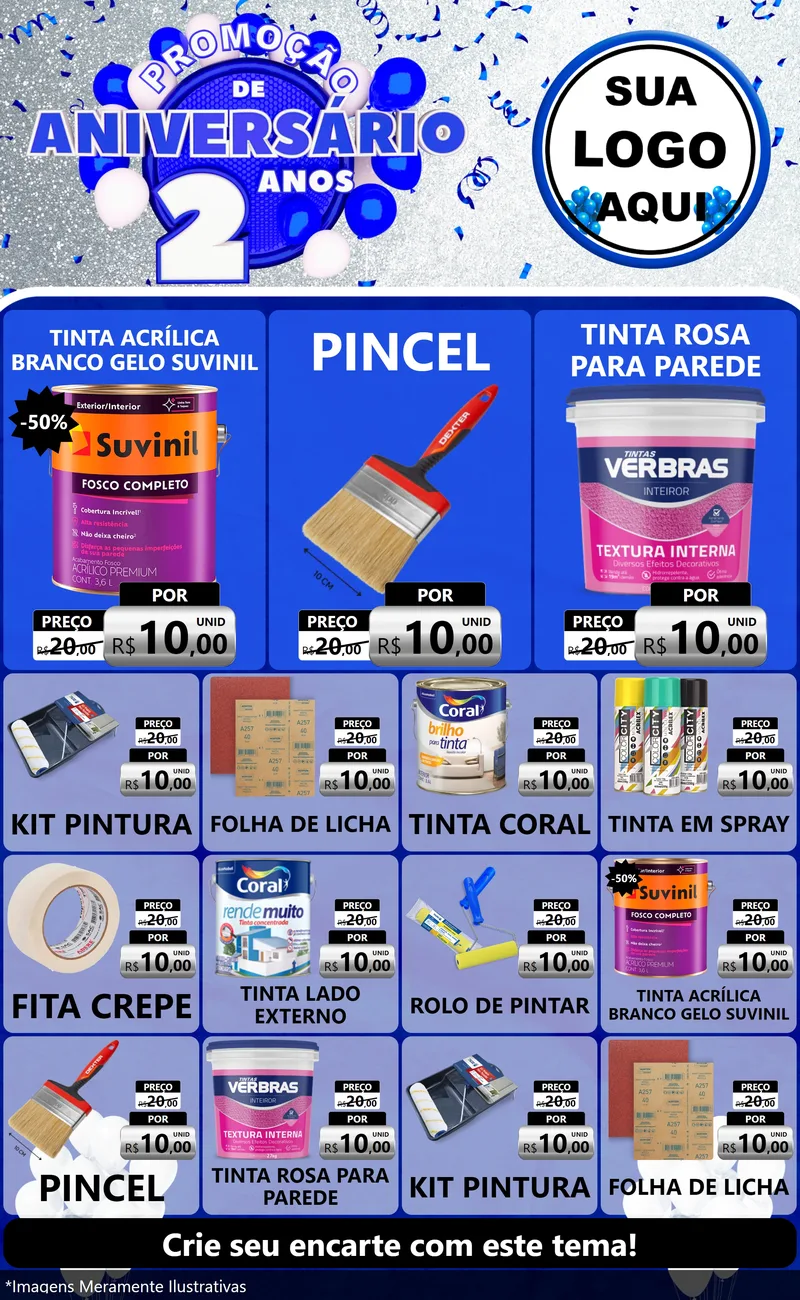 Modelo de Encarte para Encarte Grande com o tema Promoção de Aniversário - 2 Anos para Tintas e Ferramentas