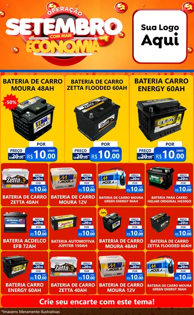Modelo de Encarte para Encarte Grande com o tema Operação Setembro Com Muita Economia para Baterias Elétricas