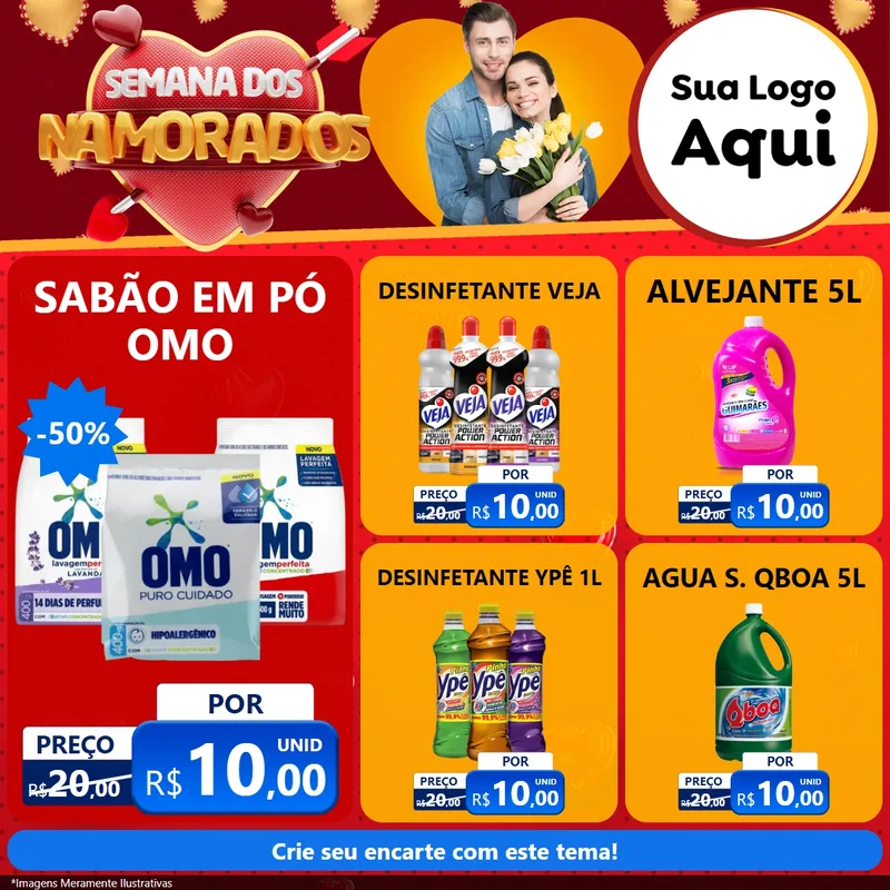 Modelo de Rede Social para Feed Facebook com o tema Semana dos Namorados para Produtos de Limpeza