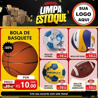 Modelo de Rede Social para Feed Facebook com o tema Operação Limpa Estoque para Artigos Esportivos