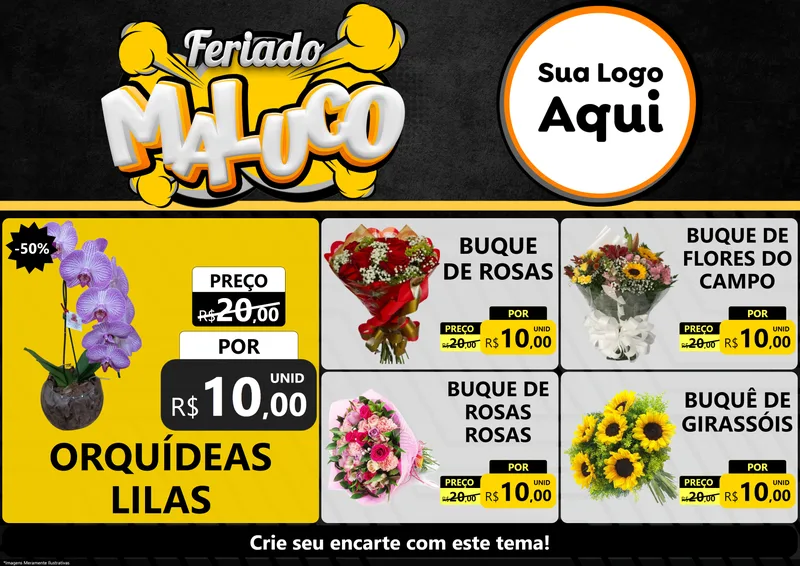 Modelo de Encarte para Encarte A4 Horizontal com o tema Feriado Maluco para Floricultura e jardim