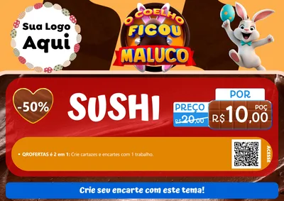 Modelo de Cartaz para Cartaz A4 Horizontal com o tema O Coelho Ficou Maluco - Páscoa para Comida japonesa
