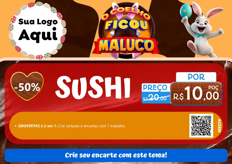 Modelo de Cartaz para Cartaz A4 Horizontal com o tema O Coelho Ficou Maluco - Páscoa para Comida japonesa