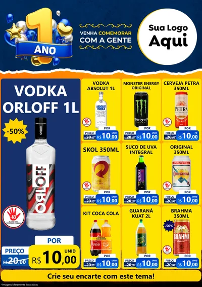 Modelo de Encarte para Encarte A4 Vertical com o tema Um Ano de Aniversário para Distribuidora de bebidas