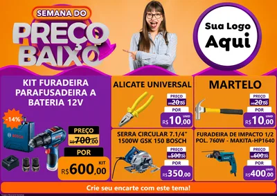 Modelo de Encarte para Encarte A4 Horizontal com o tema Semana do Preço Baixo para Maquinas e Ferramentas