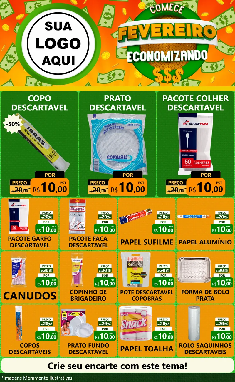 Modelo de Encarte para Encarte Grande com o tema Comece Fevereiro Economizando para Embalagens