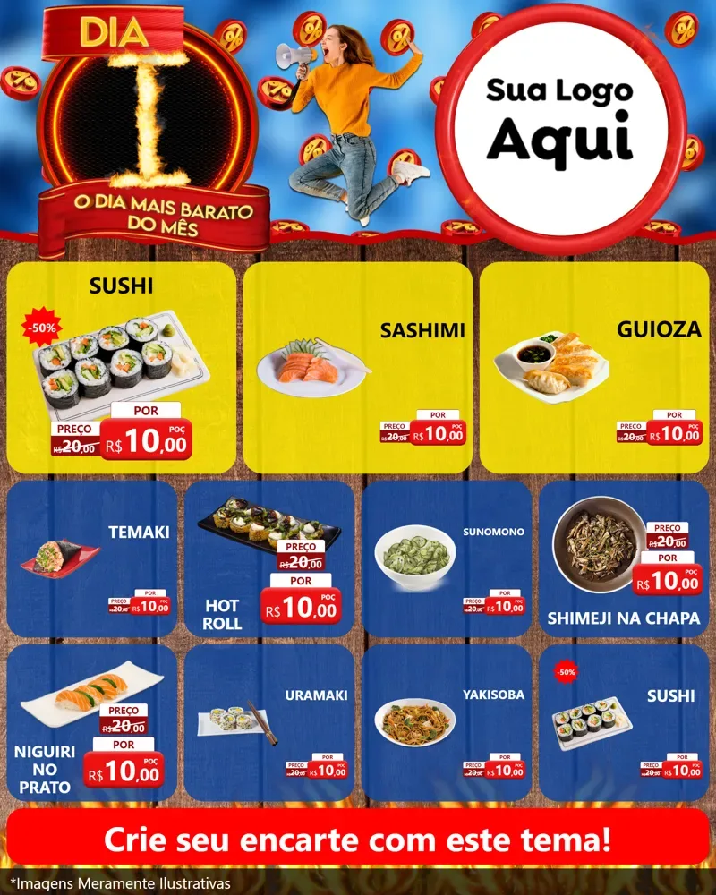 Modelo de Rede Social para Feed Instagram com o tema Dia I - O Dia Mais Barato Do Mês para Comida japonesa