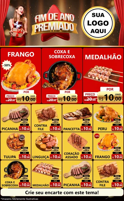 Modelo de Encarte para Encarte Grande com o tema Fim de Ano Premiado para Assados