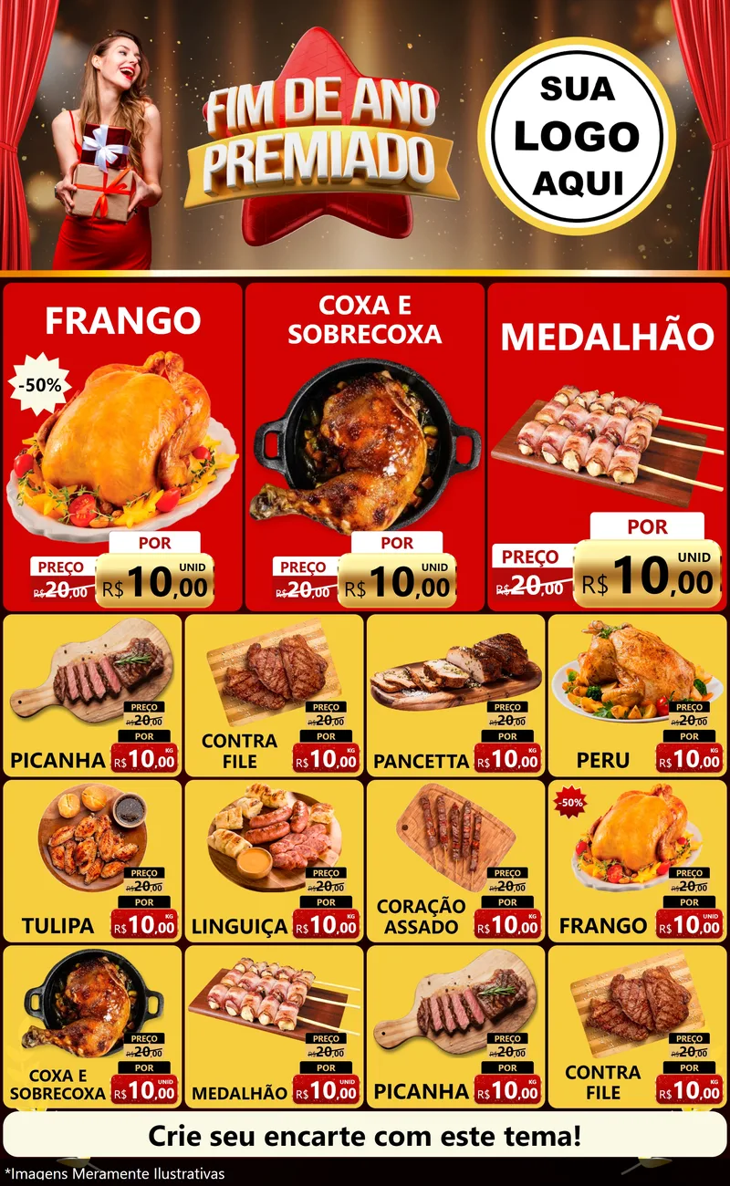 Modelo de Encarte para Encarte Grande com o tema Fim de Ano Premiado para Assados