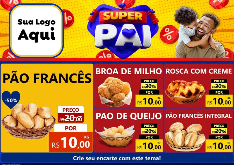 Modelo de Encarte para Encarte A4 Horizontal com o tema Super Pai para Padaria