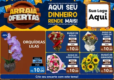 Modelo de Encarte para Encarte A4 Horizontal com o tema Arraiá de Ofertas - Junina para Floricultura e jardim