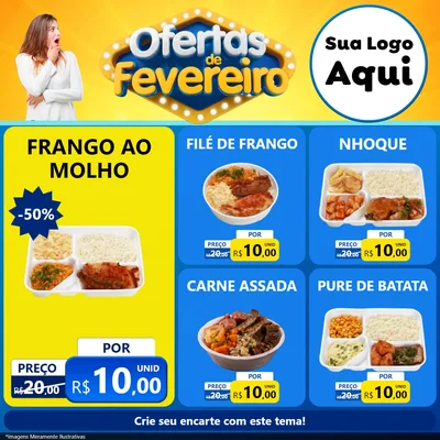 Modelo de Rede Social para Feed Facebook com o tema Ofertas de Fevereiro para Restaurante