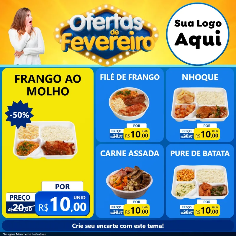 Modelo de Rede Social para Feed Facebook com o tema Ofertas de Fevereiro para Restaurante