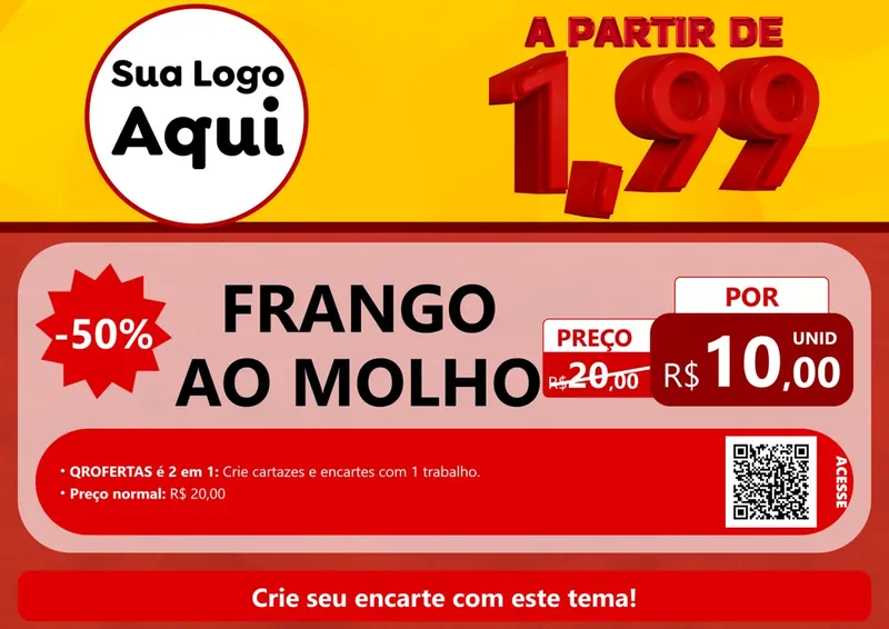 Modelo de Cartaz para Cartaz A4 Horizontal com o tema A Partir de Um e Noventa e Nove - 1,99 para Restaurante