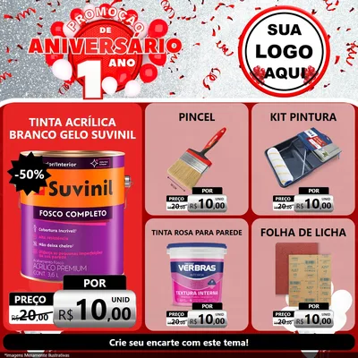 Modelo de Rede Social para Feed Facebook com o tema Promoção de Aniversário - 1 Ano para Tintas e Ferramentas