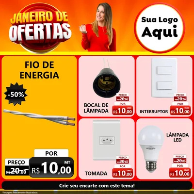 Modelo de Rede Social para Feed Facebook com o tema Janeiro de Ofertas para Materiais Elétricos