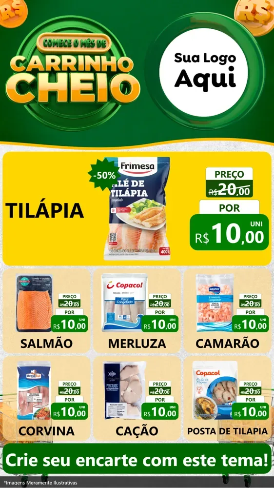 Modelo de Rede Social para Stories com o tema Carrinho Cheio para Peixaria