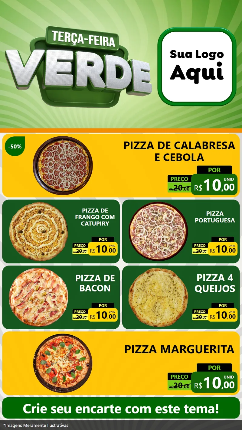 Modelo de TV para TV Vertical com o tema Terça - Feira Verde para Pizzaria