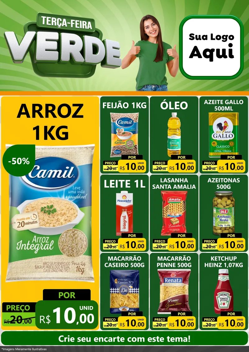 Modelo de Encarte para Encarte A4 Vertical com o tema Terça - Feira Verde para Supermercado