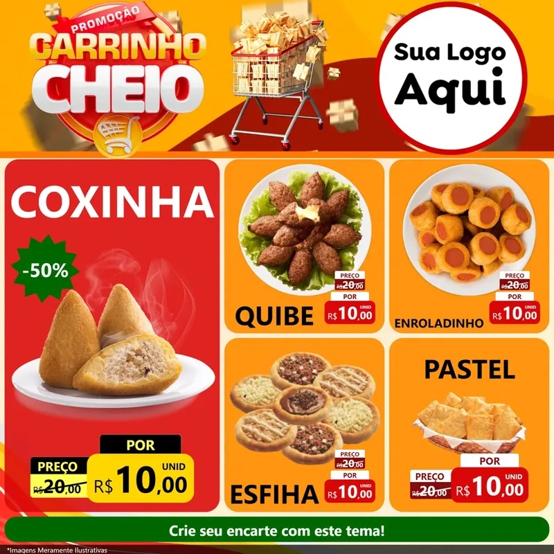 Modelo de Rede Social para Feed Facebook com o tema Promoção carrinho cheio para Salgadaria