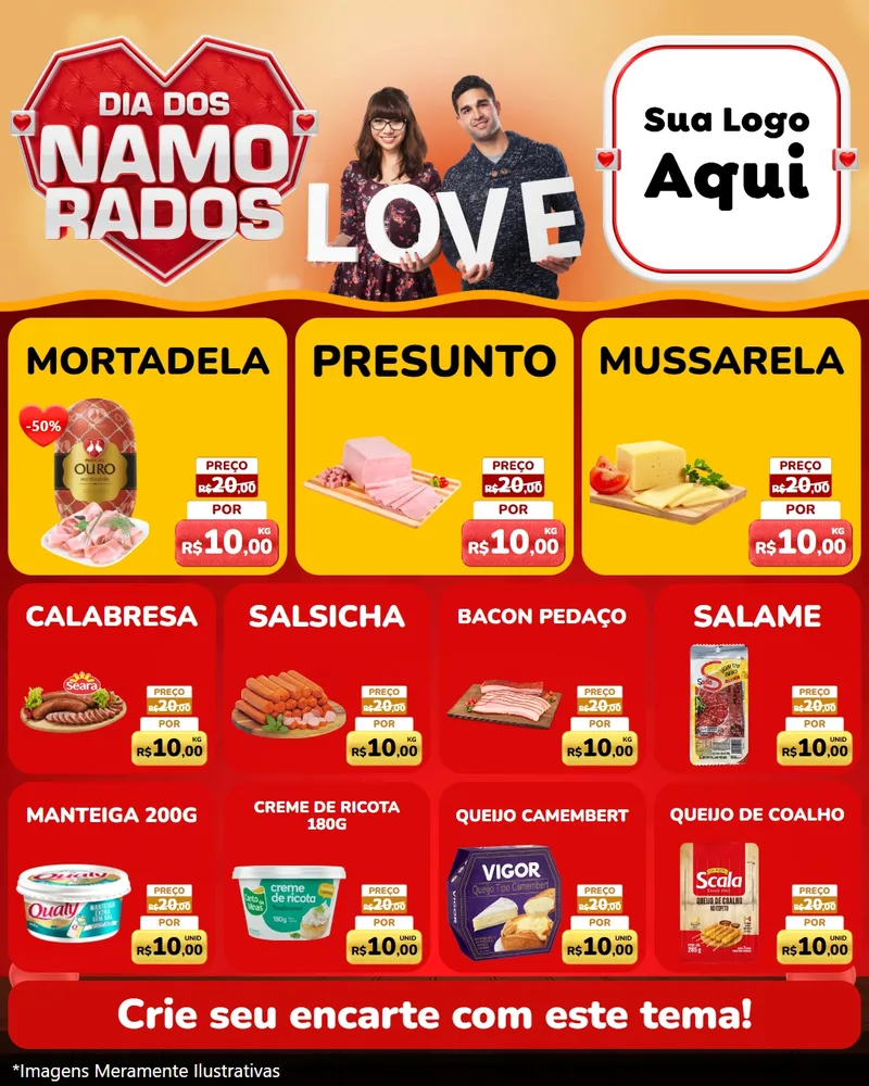 Modelo de Rede Social para Feed Instagram com o tema Dia dos Namorados para Frios e Laticínios