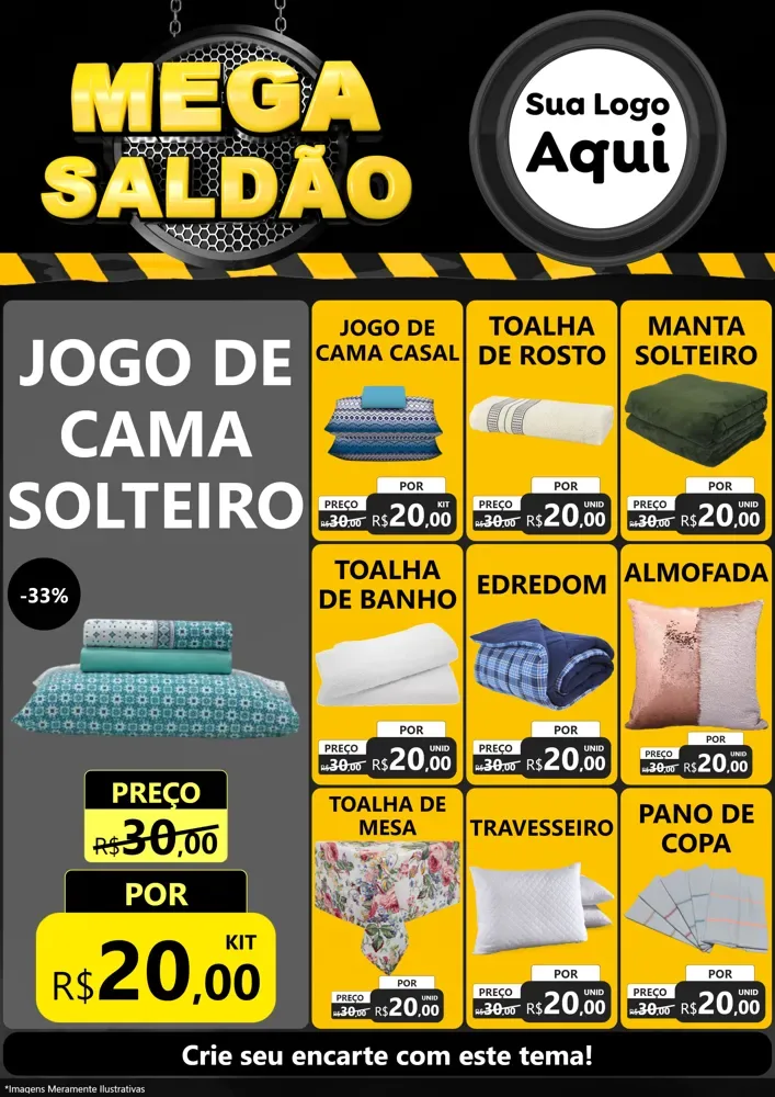 Modelo de Encarte para Encarte A4 Vertical com o tema Mega Saldão para Cama, Mesa e Banho