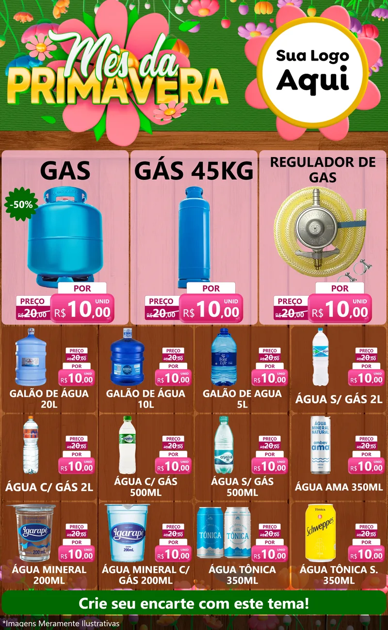Modelo de Encarte para Encarte Grande com o tema Mês da Primavera para Água e gás
