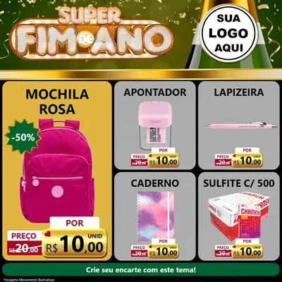 Modelo de Rede Social para Feed Facebook com o tema Super Fim de Ano para Papelaria