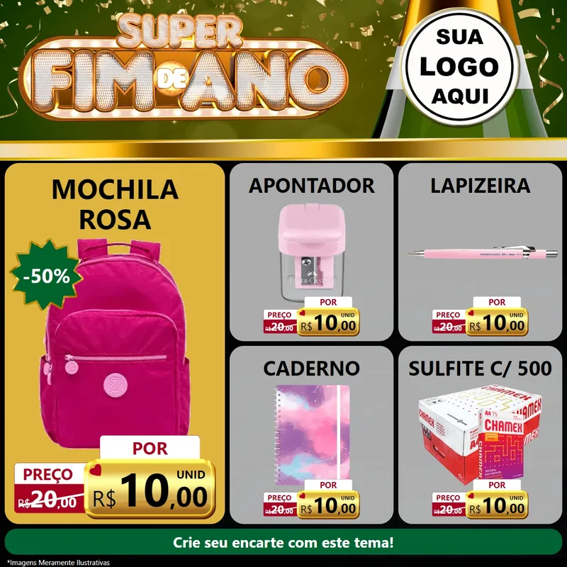 Modelo de Rede Social para Feed Facebook com o tema Super Fim de Ano para Papelaria