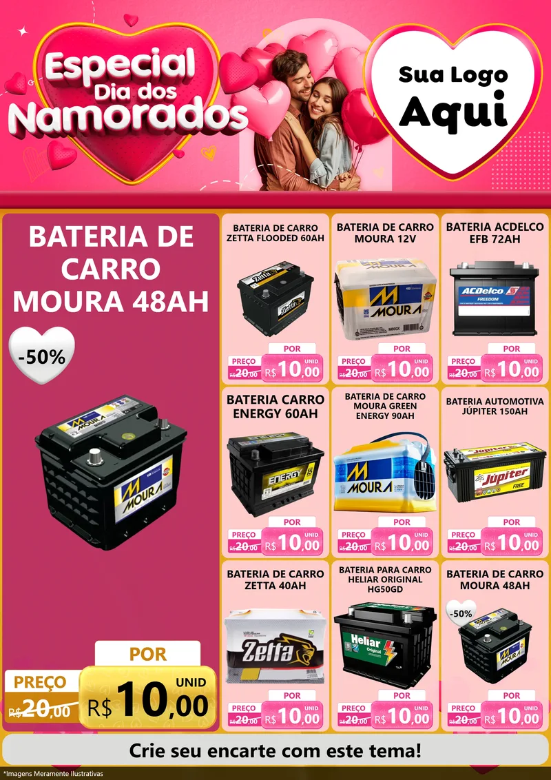 Modelo de Encarte para Encarte A4 Vertical com o tema Especial Dia dos Namorados para Baterias Elétricas