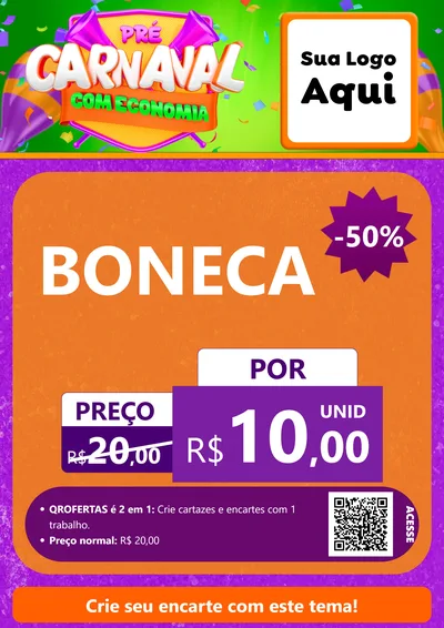 Modelo de Cartaz para Cartaz A4 Vertical com o tema Pré-Carnaval Com Economia para Brinquedos