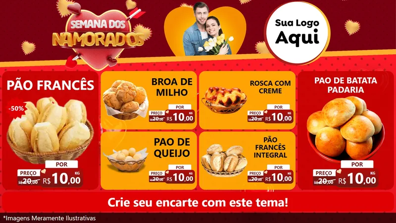 Modelo de TV para TV Horizontal com o tema Semana dos Namorados para Padaria