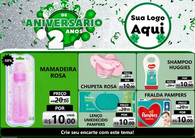 Modelo de Encarte para Encarte A4 Horizontal com o tema Promoção de Aniversário - 2 Anos para Bebês
