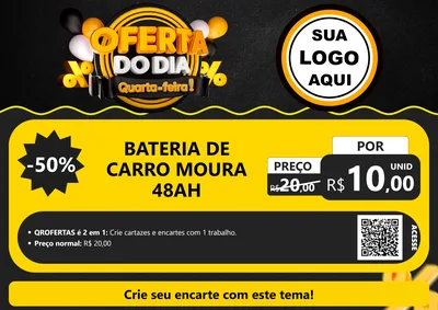 Modelo de Cartaz para Cartaz A4 Horizontal com o tema Oferta do Dia - Quarta Feira! para Baterias Elétricas