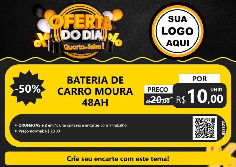 Modelo de Cartaz para Cartaz A4 Horizontal com o tema Oferta do Dia - Quarta Feira! para Baterias Elétricas