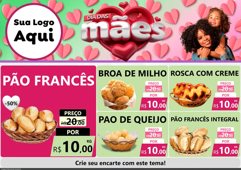 Modelo de Encarte para Encarte A4 Horizontal com o tema Dia das Mães para Padaria