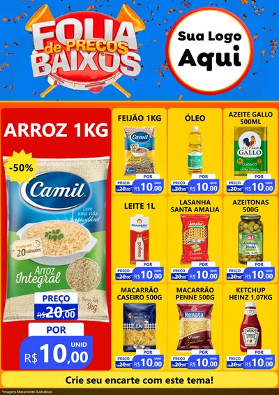 Modelo de Encarte para Encarte A4 Vertical com o tema Folia de Preços Baixos para Supermercado
