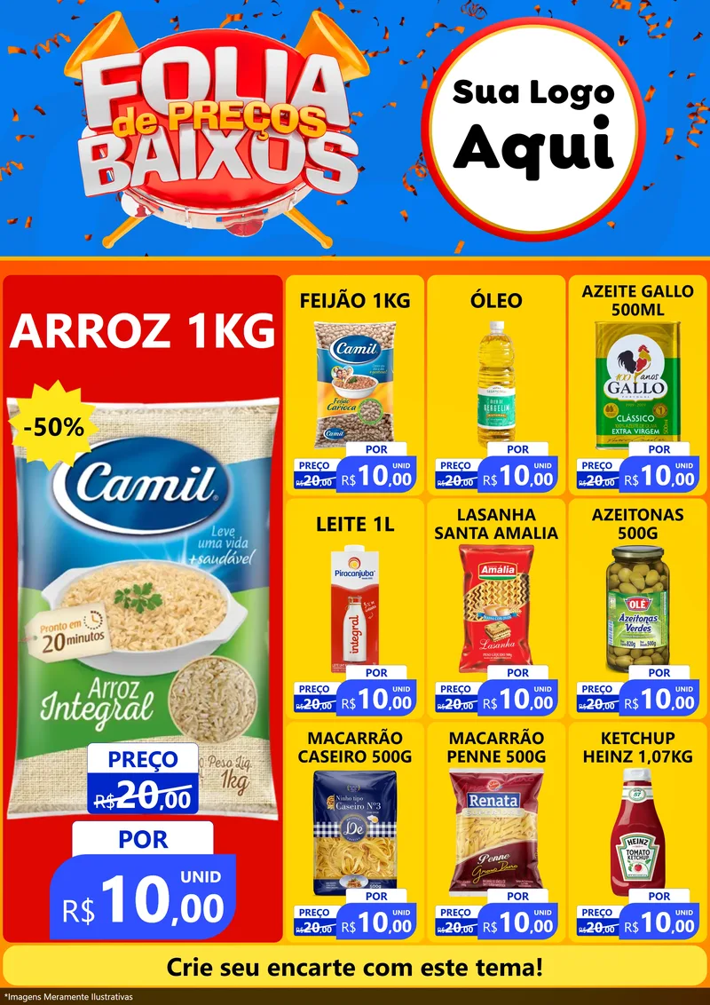Modelo de Encarte para Encarte A4 Vertical com o tema Folia de Preços Baixos para Supermercado