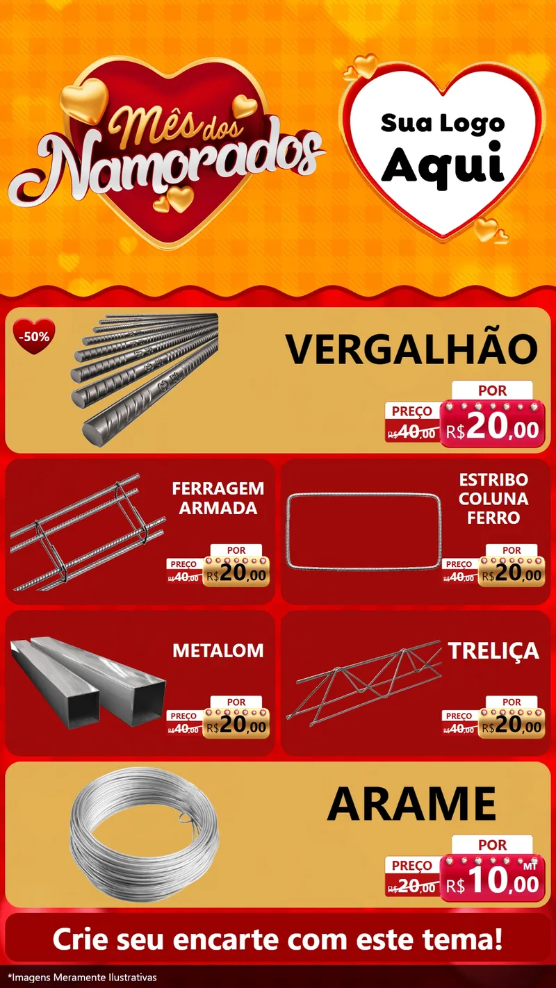 Modelo de TV para TV Vertical com o tema Mês dos Namorados para Ferragens