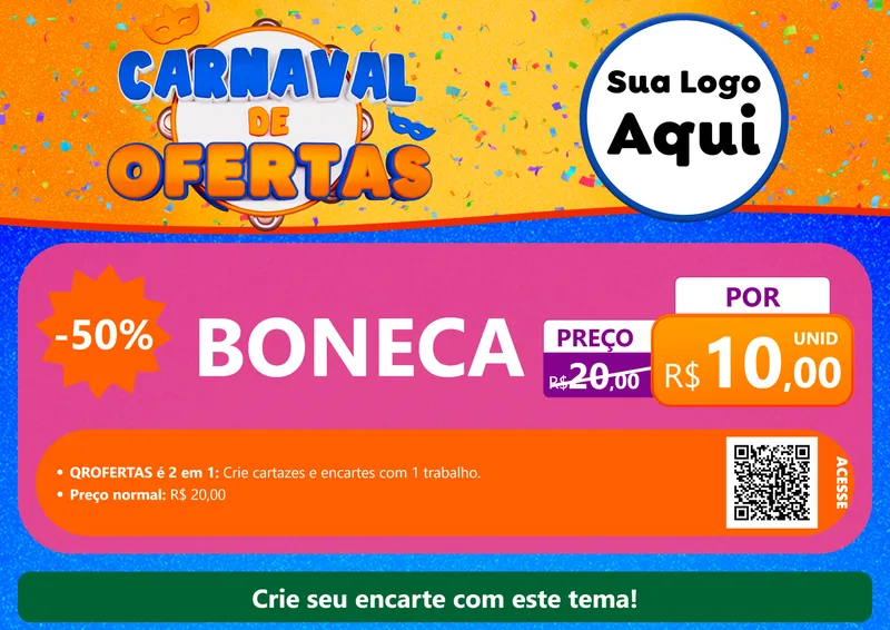 Modelo de Cartaz para Cartaz A4 Horizontal com o tema Carnaval de Ofertas para Brinquedos