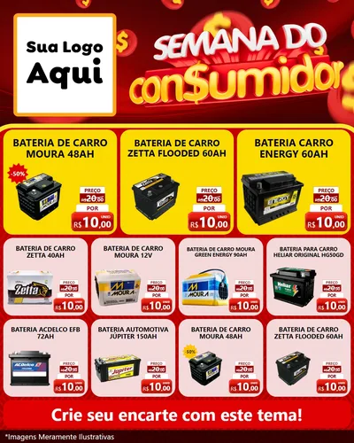 Modelo de Rede Social para Feed Instagram com o tema Semana do Consumidor para Baterias Elétricas