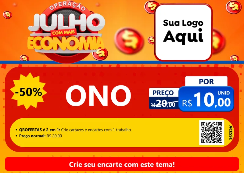 Modelo de Cartaz para Cartaz A4 Horizontal com o tema Operação Julho Com Mais Economia para Óticas