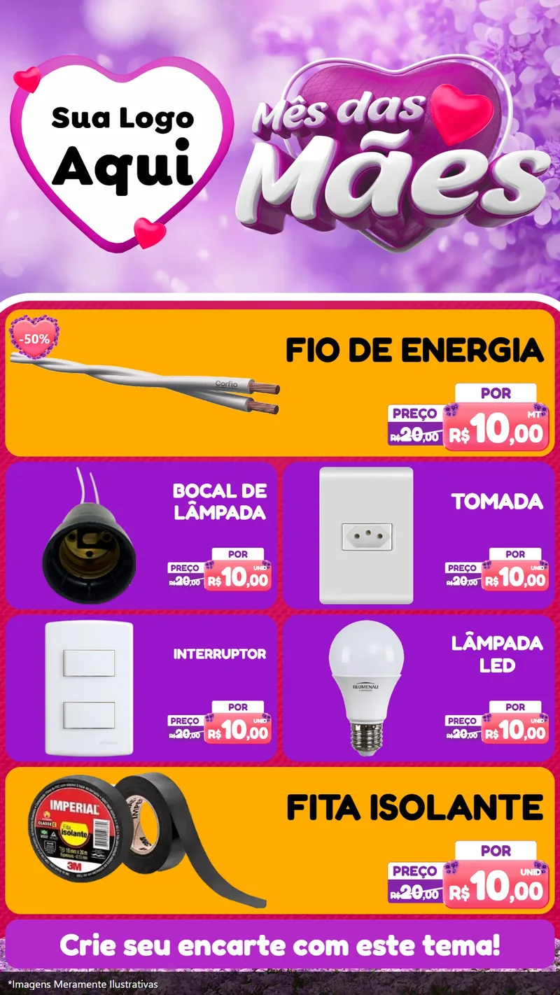 Modelo de TV para TV Vertical com o tema Mês das Mães para Materiais Elétricos