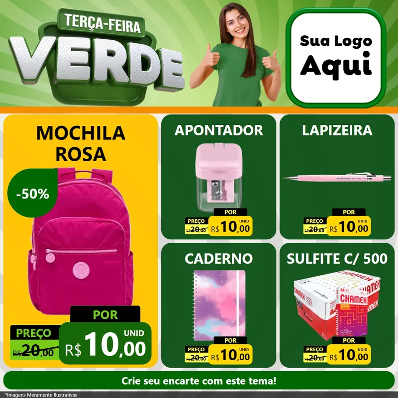 Modelo de Rede Social para Feed Facebook com o tema Terça - Feira Verde para Papelaria
