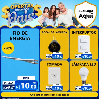 Modelo de Rede Social para Feed Facebook com o tema Ofertas do Dia dos Pais para Materiais Elétricos