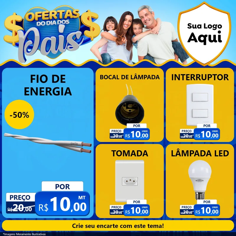 Modelo de Rede Social para Feed Facebook com o tema Ofertas do Dia dos Pais para Materiais Elétricos