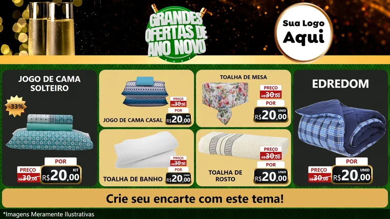 Modelo de TV para TV Horizontal com o tema Grandes Ofertas de Ano Novo para Cama, Mesa e Banho